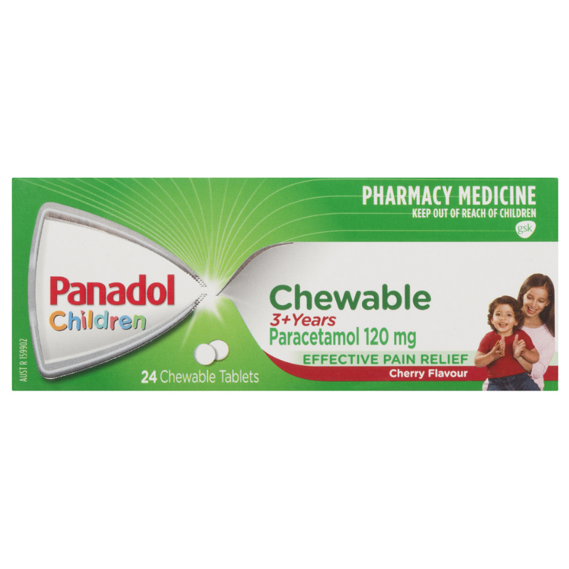 Panadol Children 3+ Years Chewable Cherry Flavour 24 Tablets