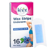 Veet Easy-Gel Underarm Wax Strips for Sensitive Skin - 16 Stripes + 3 Wipes