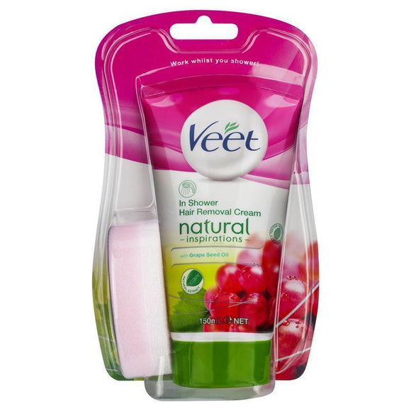 Veet Natural Inspirations Shower Cream Grape Seed Oil Hair Removal 150ml