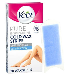 Veet Pure Hair Removal Cold Wax Strips Legs and Body Sensitive Skin 20 Strips