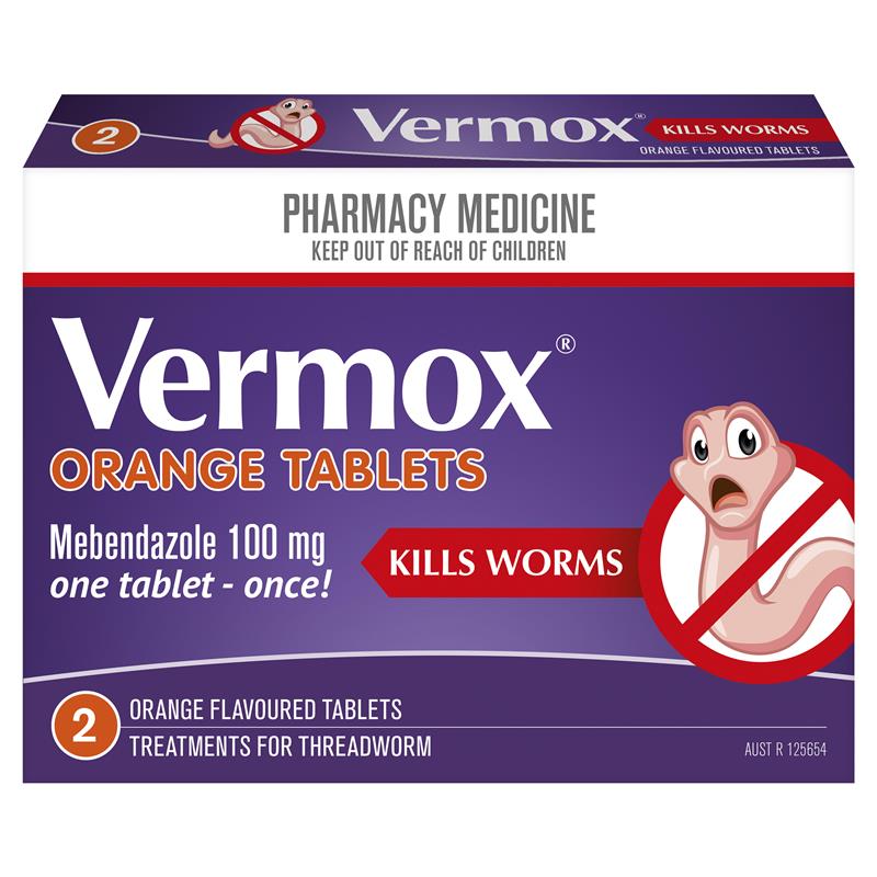 Vermox Worming Treatment Orange Flavour 2 Tablets