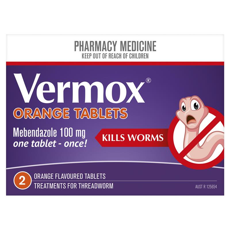 Vermox Worming Treatment Orange Flavour 2 Tablets