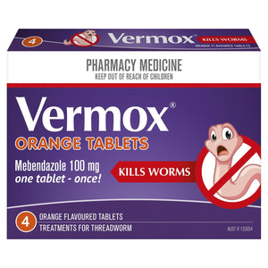 Vermox Worming Treatment Orange Flavour 4 Tablets