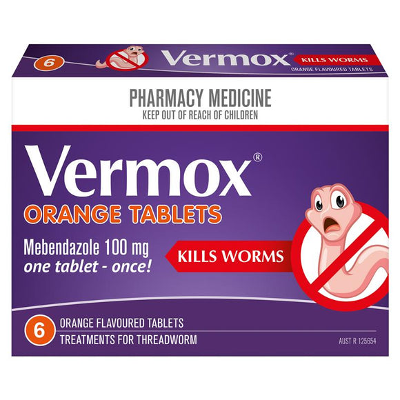 Vermox Worming Treatment Orange Flavour 6 Tablets