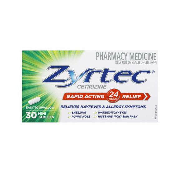 Zyrtec Cetirizine Rapid Acting Allergy & Hayfever Relief 30 Tablets