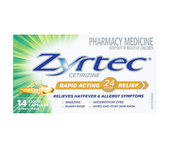 Zyrtec Rapid Acting Allergy & Hayfever Relief 14 Capsules
