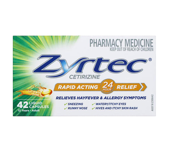 Zyrtec Rapid Acting Allergy & Hayfever Relief 42 Capsules