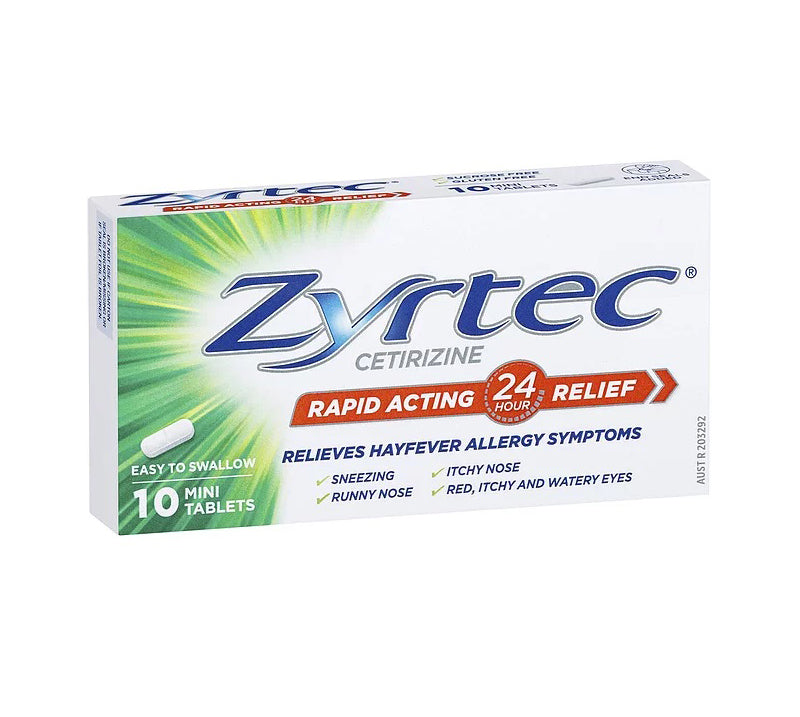 Zyrtec Cetirizine Rapid Acting Allergy & Hayfever Relief 10 Tablets
